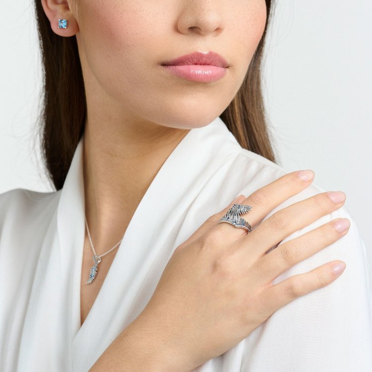 THOMAS SABO Ring Phoenix Wing with Blue Stones Silver