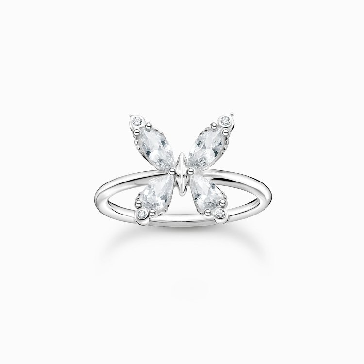 THOMAS SABO Silver Ring Butterfly White Stones