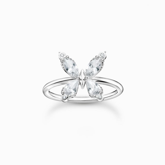THOMAS SABO Silver Ring Butterfly White Stones