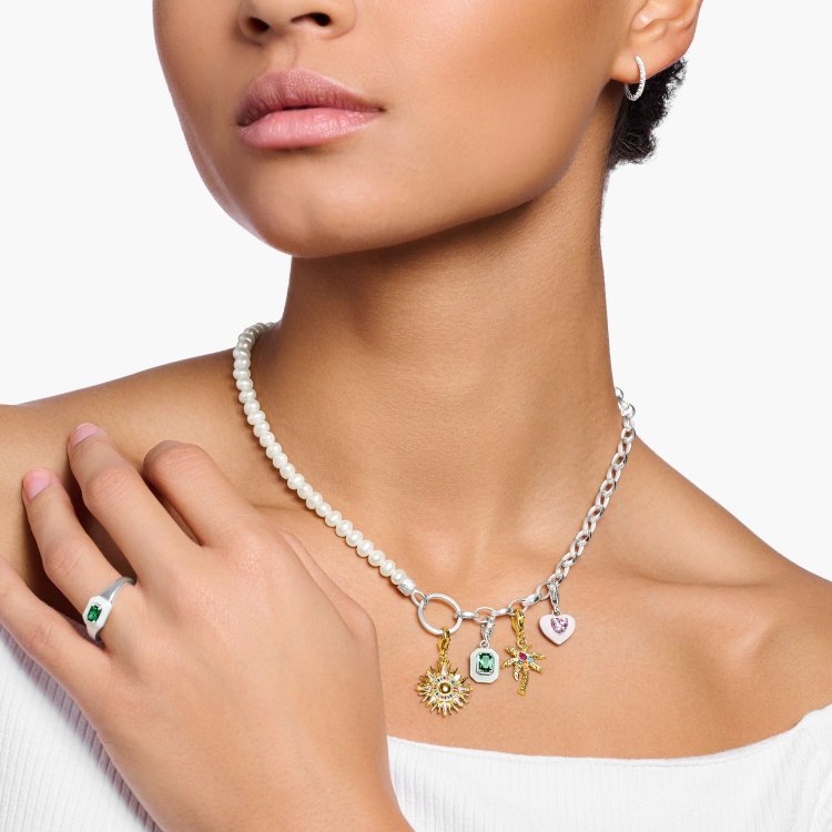 THOMAS SABO Silver Charm Pendant Green Stone