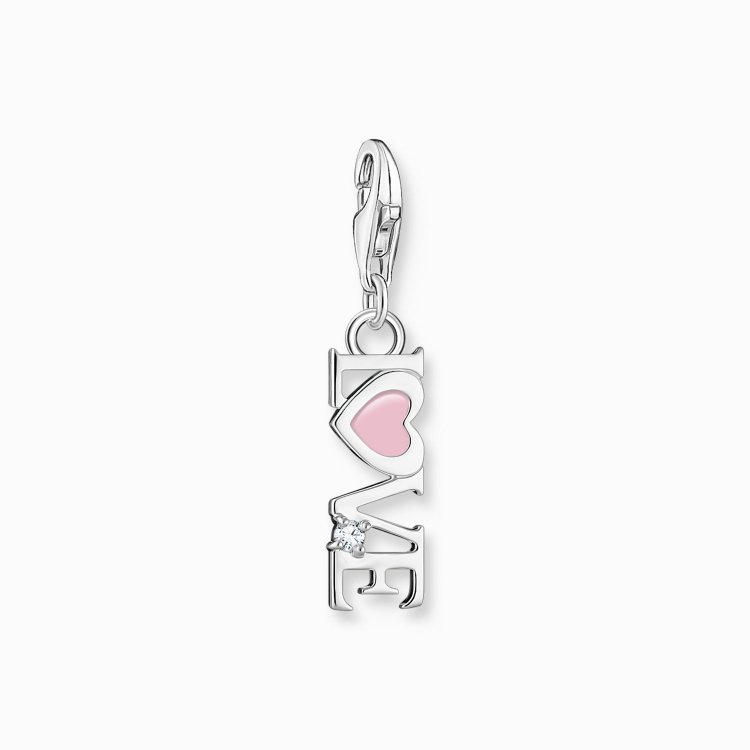 THOMAS SABO Silver Charm Pendant Love with Pink Heart and Stone