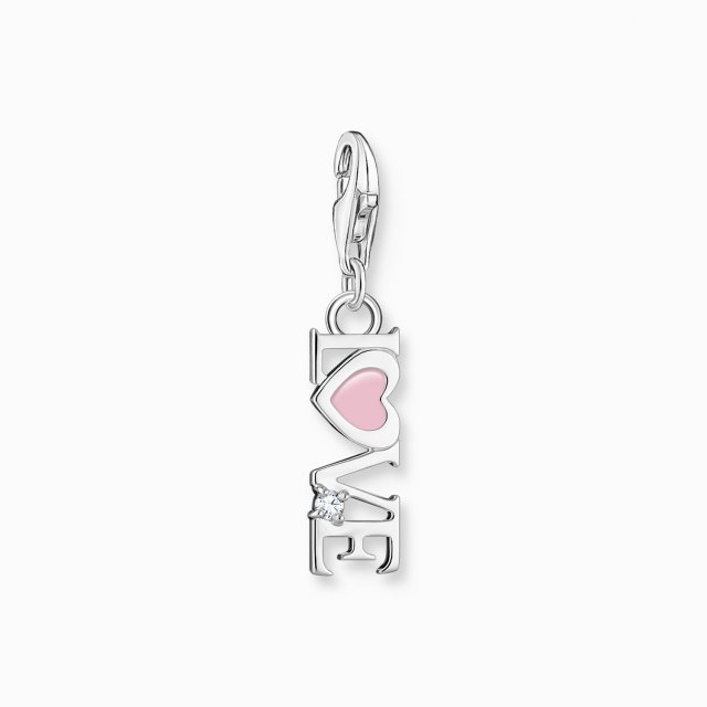 THOMAS SABO Silver Charm Pendant Love with Pink Heart and Stone