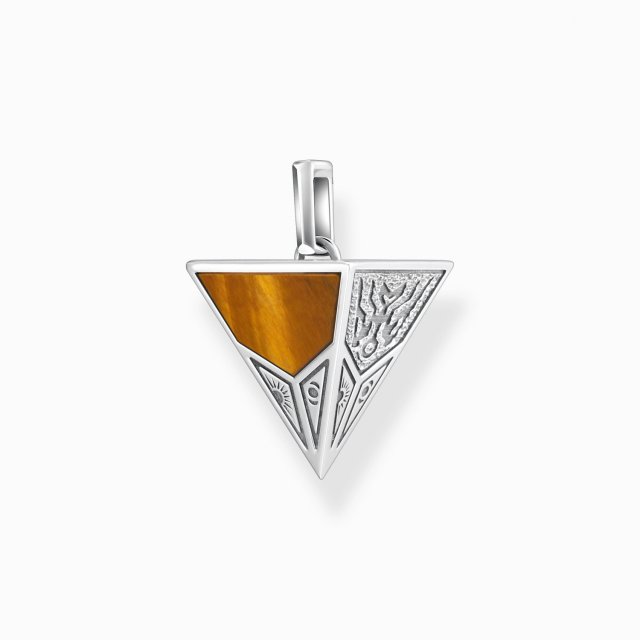 THOMAS SABO Silver Charm Pendant Pyramid with Black Onyx Beads and Tiger's Eye Beads