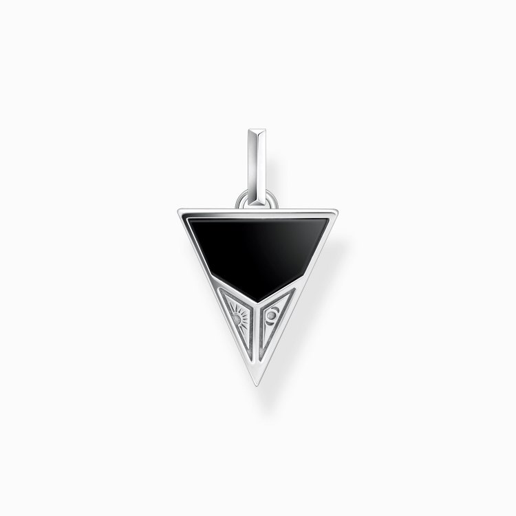 THOMAS SABO Silver Charm Pendant Pyramid with Black Onyx Beads and Tiger's Eye Beads