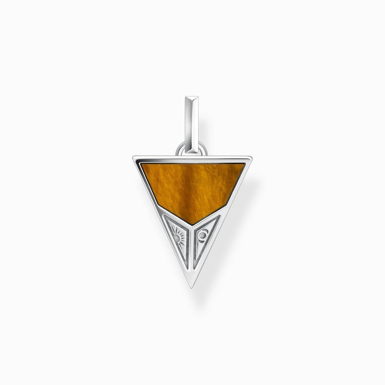 THOMAS SABO Silver Charm Pendant Pyramid with Black Onyx Beads and Tiger's Eye Beads