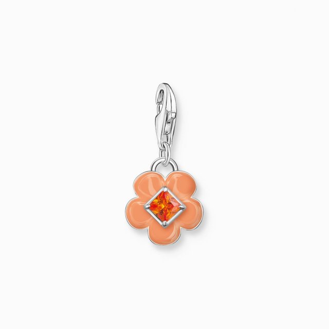 THOMAS SABO Silver Charm Pendant Flower with Orange Stone