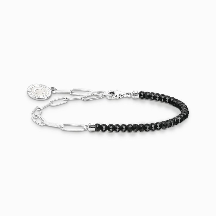 THOMAS SABO Silver Member Charm Bracelet with Black Onyx Beads and Charmista Disc