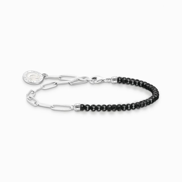 THOMAS SABO Silver Member Charm Bracelet with Black Onyx Beads and Charmista Disc