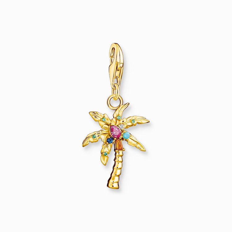 THOMAS SABO Silver Charm Pendant Colourful Palm Tree Gold Plated