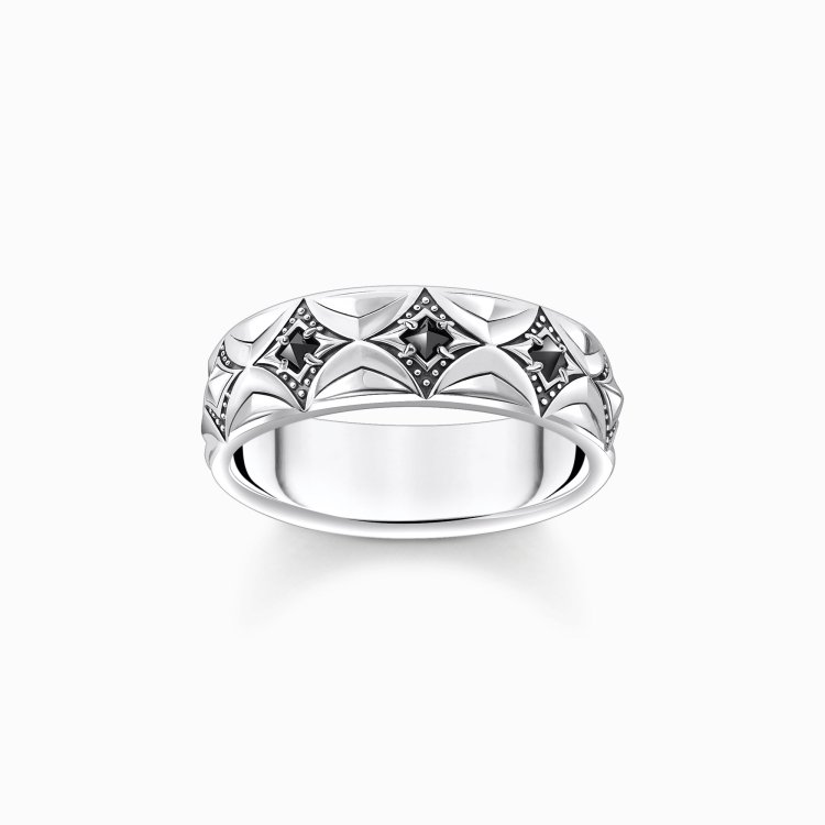 THOMAS SABO Silver Blackend Band Ring with Rhombus Pattern and Zirconia