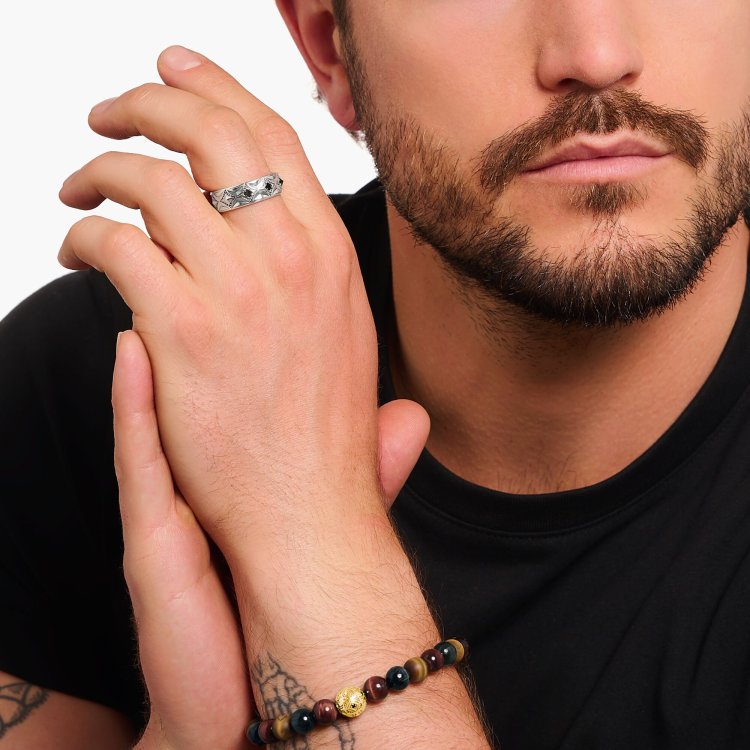 THOMAS SABO Silver Blackend Band Ring with Rhombus Pattern and Zirconia