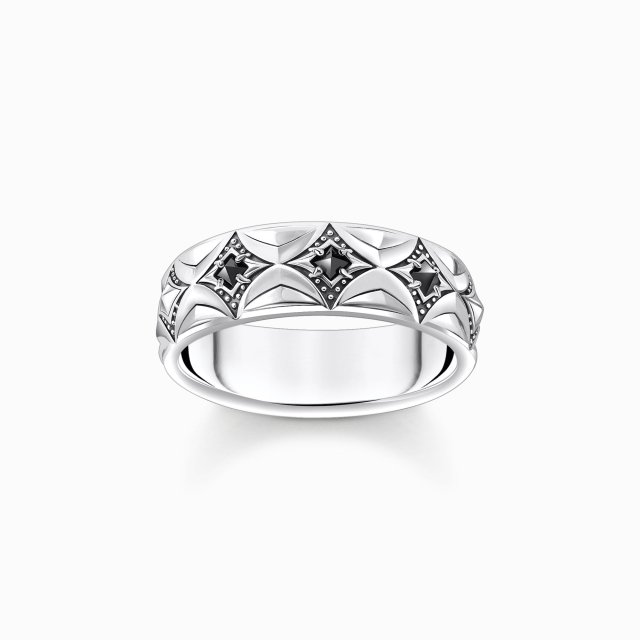 THOMAS SABO Silver Blackend Band Ring with Rhombus Pattern and Zirconia
