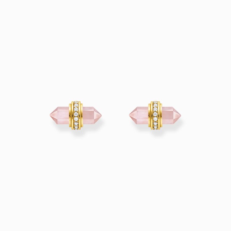 THOMAS SABO Gold-Plated Ear Studs with Hexagonal Rose Quartz