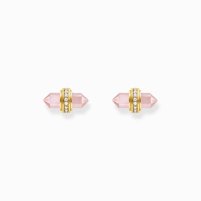 THOMAS SABO Gold-Plated Ear Studs with Hexagonal Rose Quartz