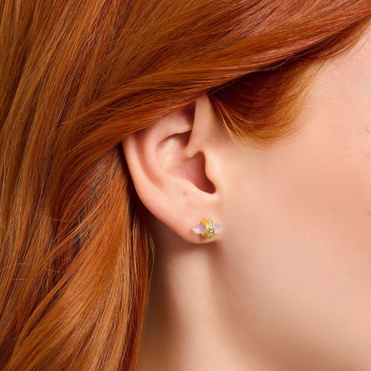 THOMAS SABO Gold-Plated Ear Studs with Hexagonal Rose Quartz