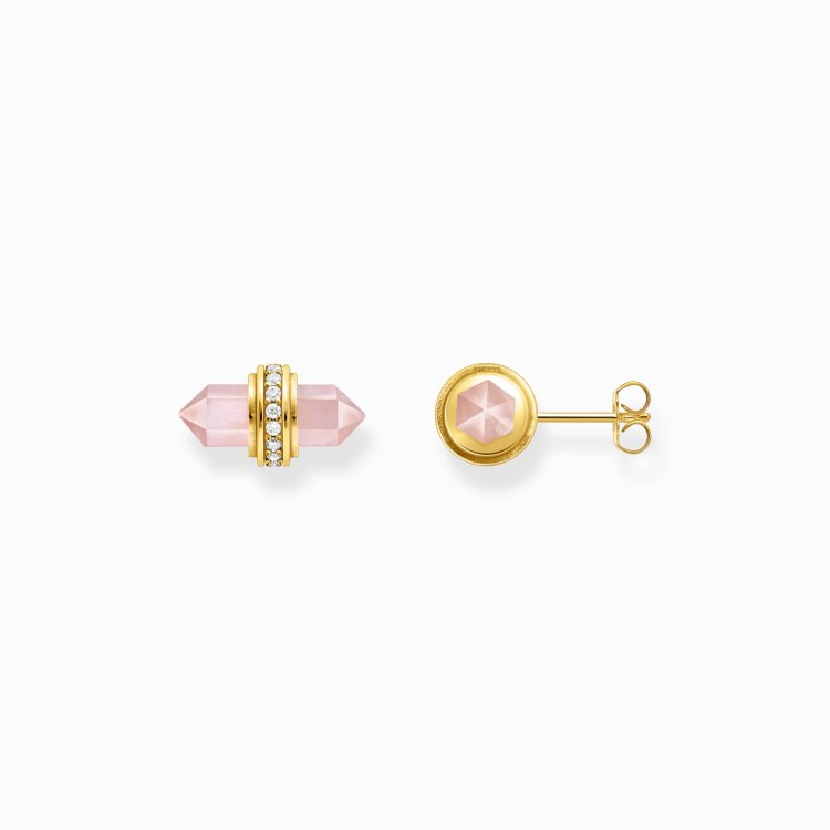 THOMAS SABO Gold-Plated Ear Studs with Hexagonal Rose Quartz