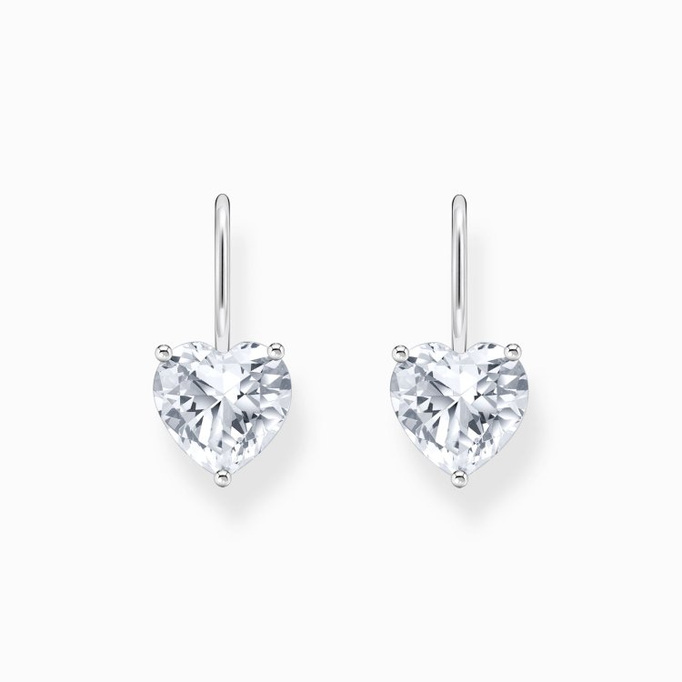 THOMAS SABO Silver Earrings with White Heart-Shaped Zirconia