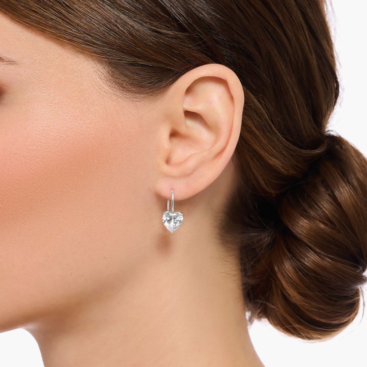 THOMAS SABO Silver Earrings with White Heart-Shaped Zirconia