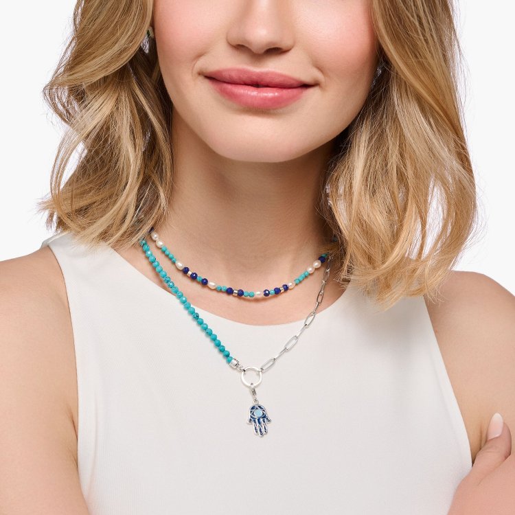 THOMAS SABO Silver Charm Pendant Blue Fatima‘s Hand