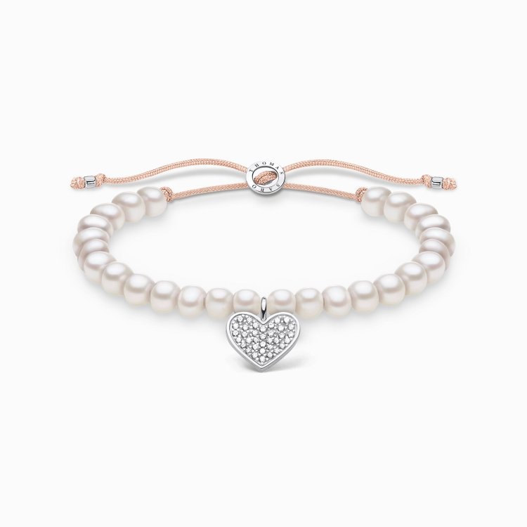 THOMAS SABO Silver Bracelet White Pearls and Heart Pavé