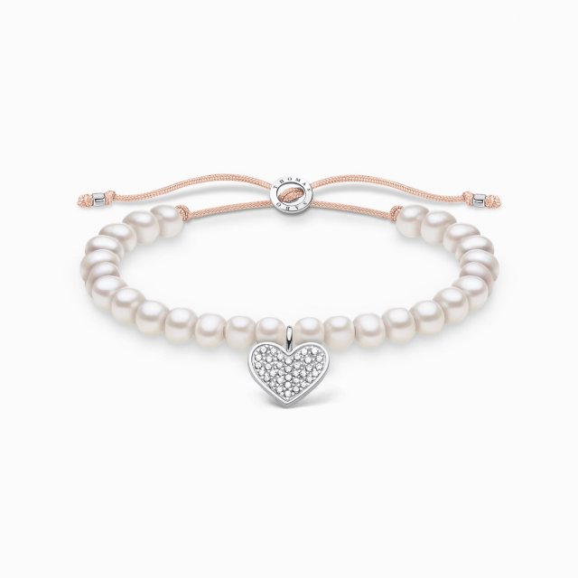 THOMAS SABO Silver Bracelet White Pearls and Heart Pavé