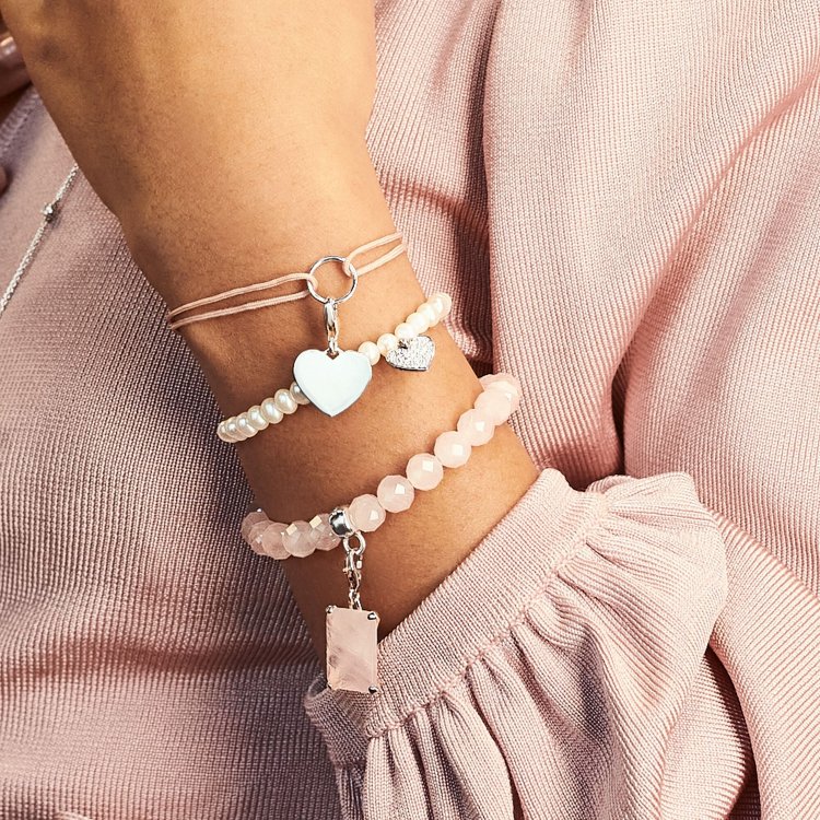 THOMAS SABO Silver Bracelet White Pearls and Heart Pavé