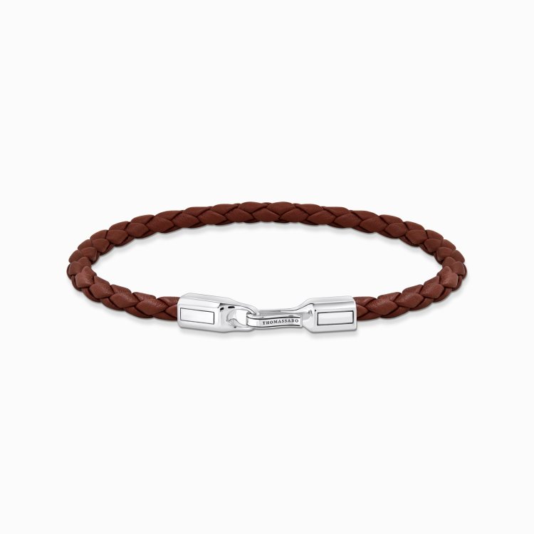 THOMAS SABO Silver Bracelet with Braided, Brown Leather 