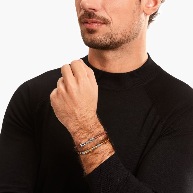 THOMAS SABO Silver Bracelet with Braided, Brown Leather 