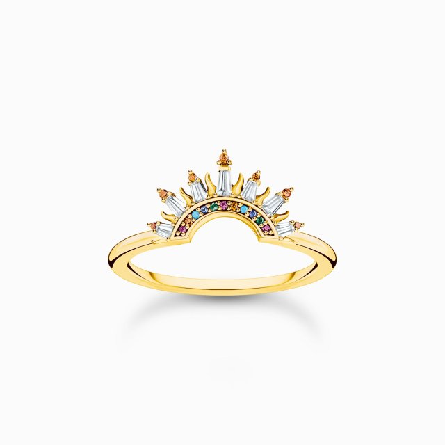 THOMAS SABO Gold-Plated Ring with Sun Beams and Colourful Stones