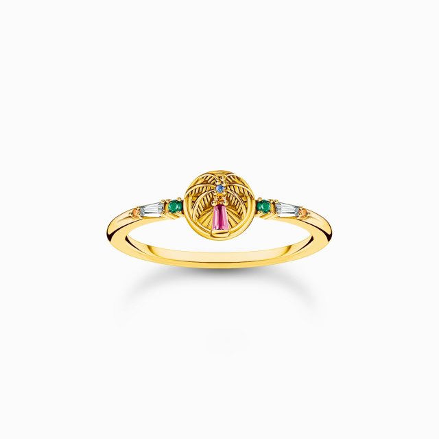 THOMAS SABO Gold-Plated Ring with Sun Beams and Colourful Stones