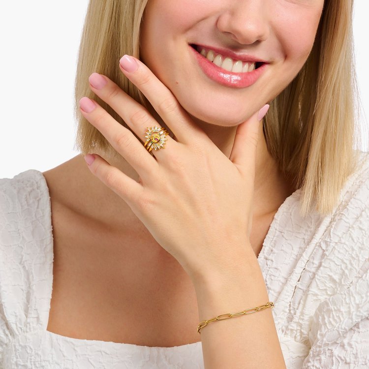 THOMAS SABO Gold-Plated Ring with Sun Beams and Colourful Stones