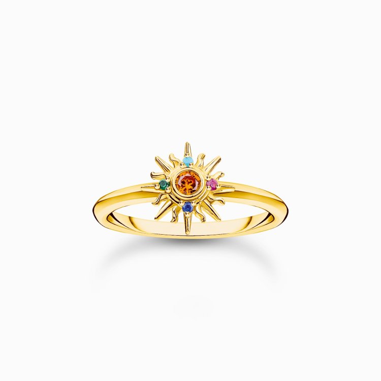 THOMAS SABO Gold-Plated Ring with Sun and Colourful Stones  