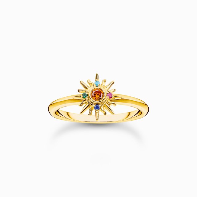 THOMAS SABO Gold-Plated Ring with Sun and Colourful Stones  