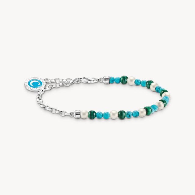 THOMAS SABO Charm Bracelet with White Pearls, Malachite and Disc Silver