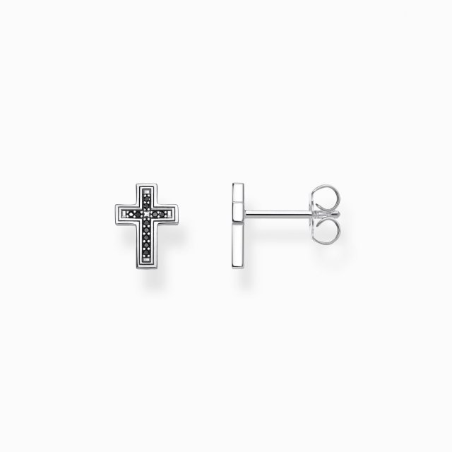 THOMAS SABO Silver Ear Studs Cross Black