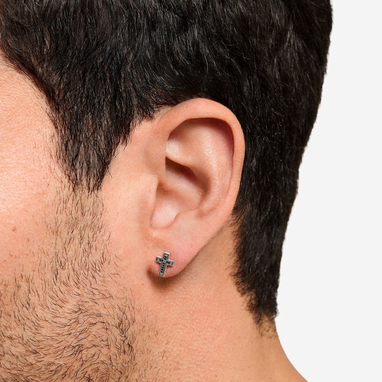 THOMAS SABO Silver Ear Studs Cross Black