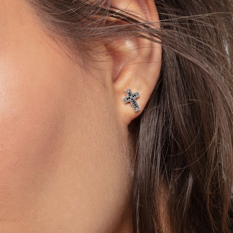 THOMAS SABO Silver Ear Studs Cross Black