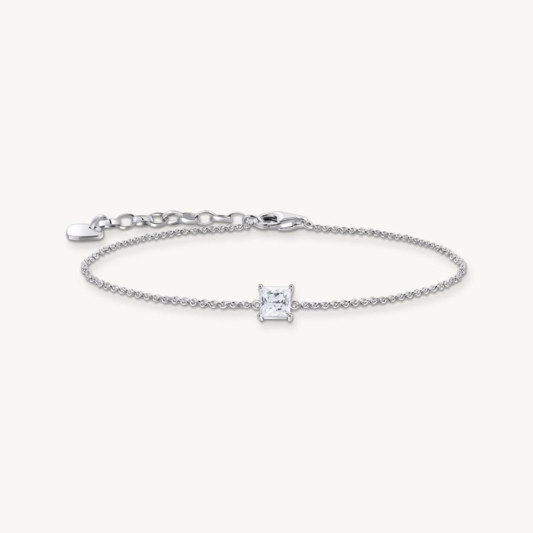 THOMAS SABO Silver Bracelet with Square Pendant and White Zirconia