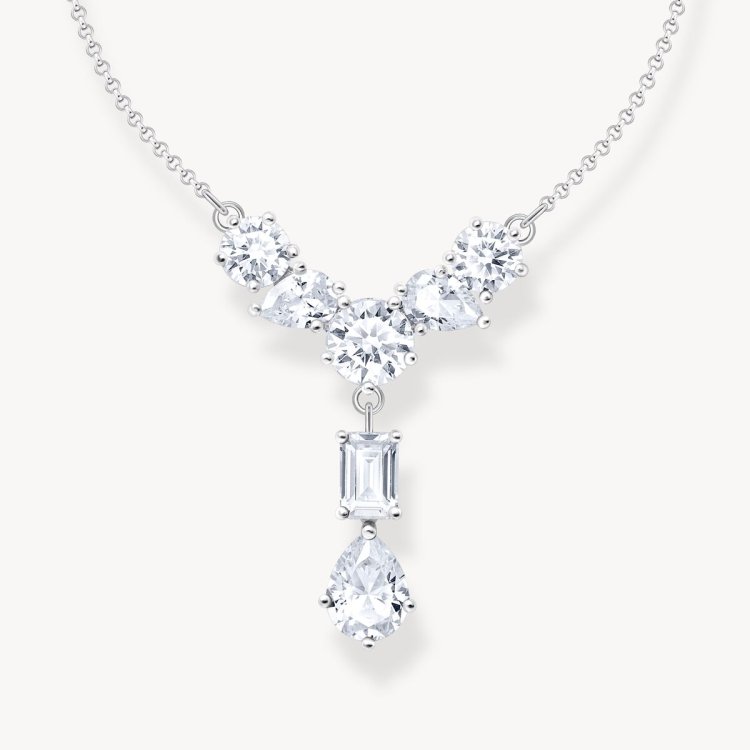 THOMAS SABO Silver Necklace in Y-Shape with Seven White Zirconia Stones