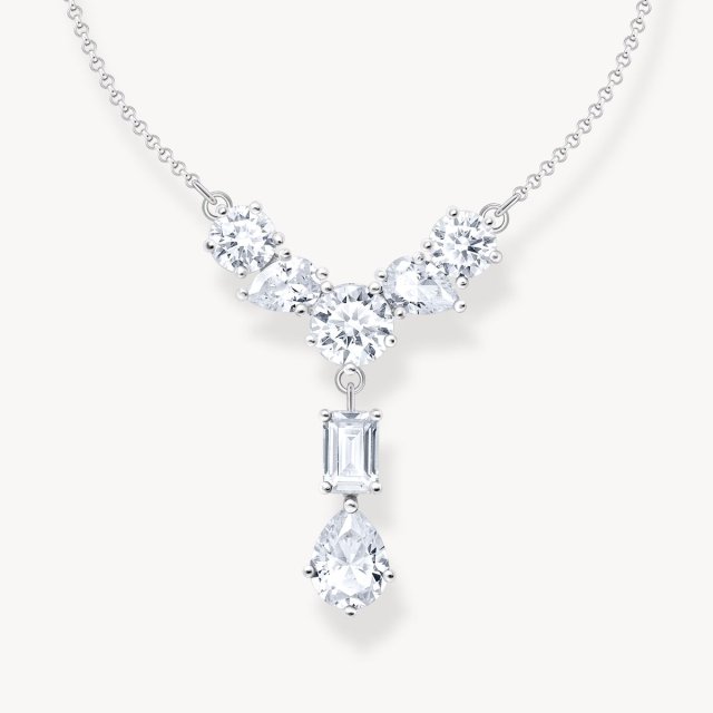 THOMAS SABO Silver Necklace in Y-Shape with Seven White Zirconia Stones