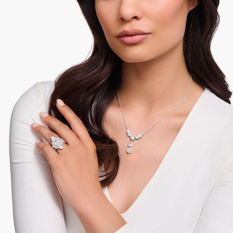 THOMAS SABO Silver Necklace in Y-Shape with Seven White Zirconia Stones