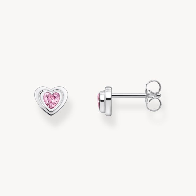 THOMAS SABO Silver Blackened Ear Studs in Heart Shape with Pink Zirconia