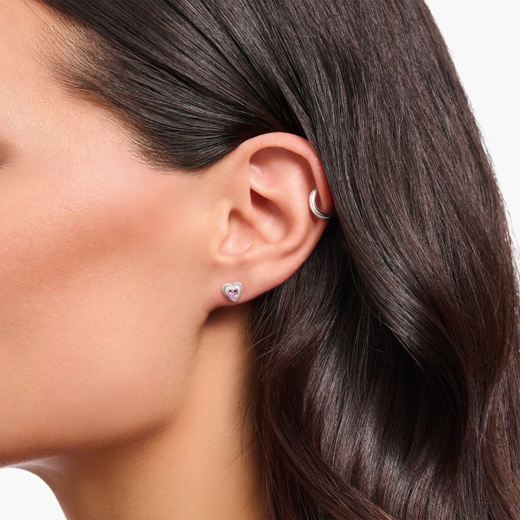 THOMAS SABO Silver Blackened Ear Studs in Heart Shape with Pink Zirconia