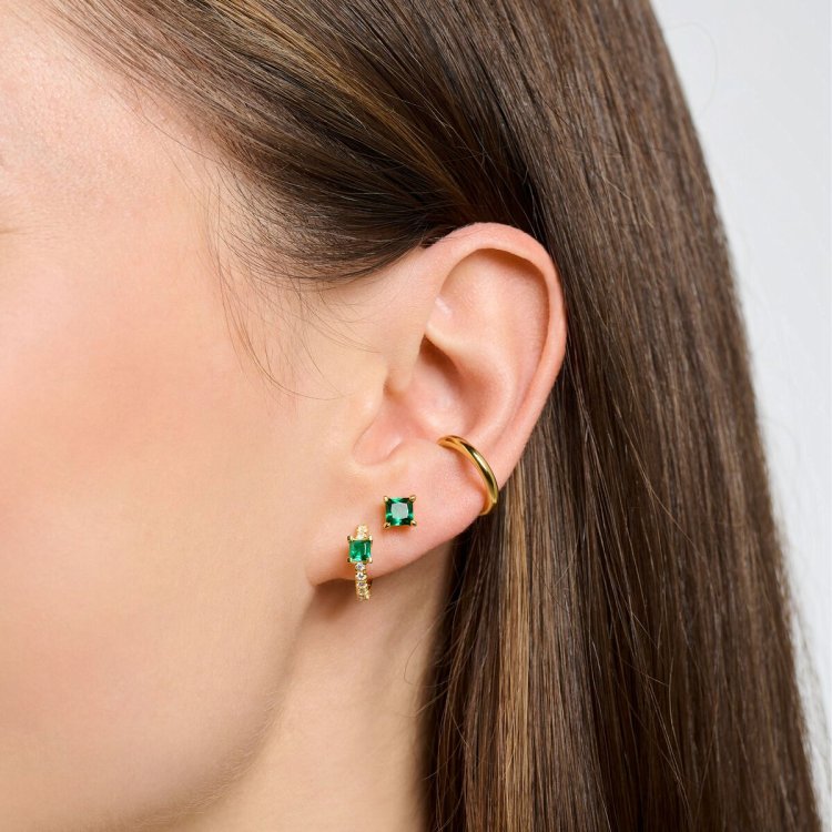 THOMAS SABO Single Ear Stud with Green Stone Gold