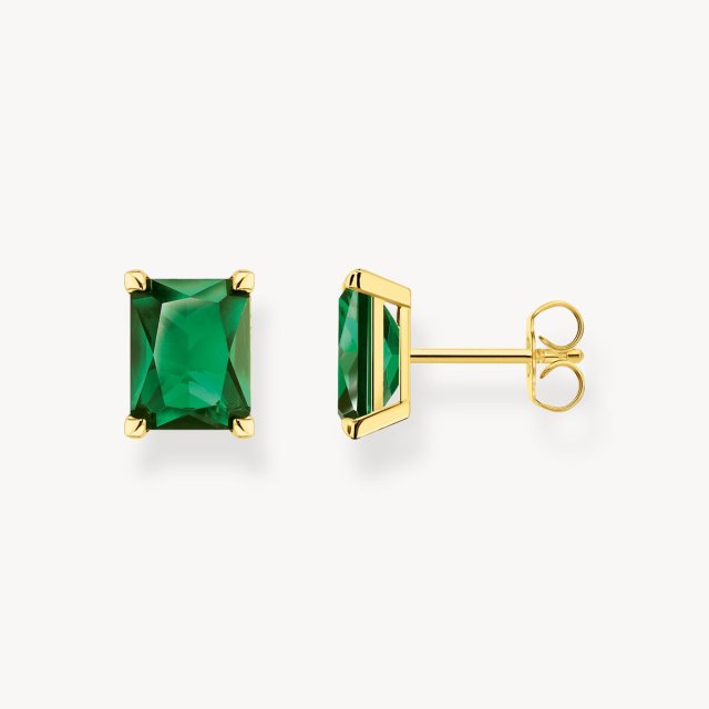 THOMAS SABO Ear Studs with Green Stone Gold Plated