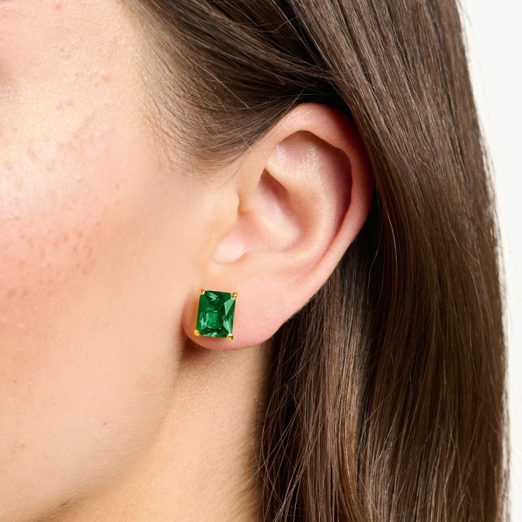 THOMAS SABO Ear Studs with Green Stone Gold Plated