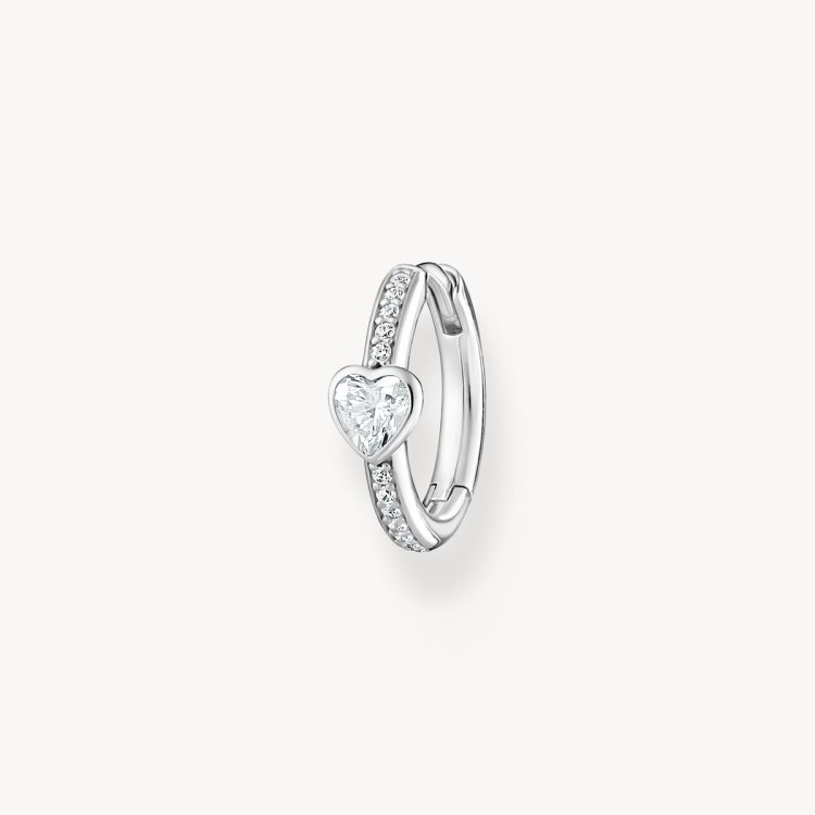 THOMAS SABO Single Hoop Earring with Heart and White Stones Silver