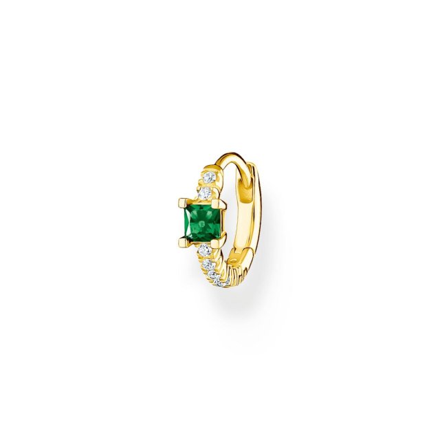 THOMAS SABO Single hoop earring with green & white stones silver