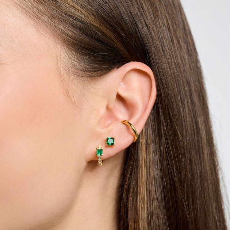 THOMAS SABO Single hoop earring with green & white stones silver