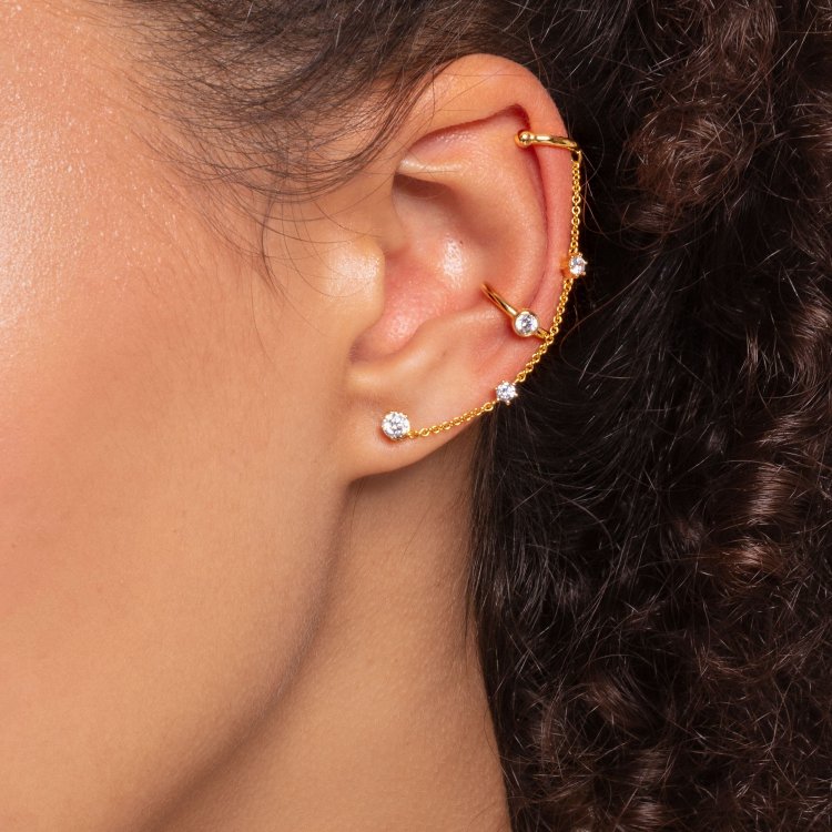 THOMAS SABO Silver Single Ear Cuff White Stones Gold